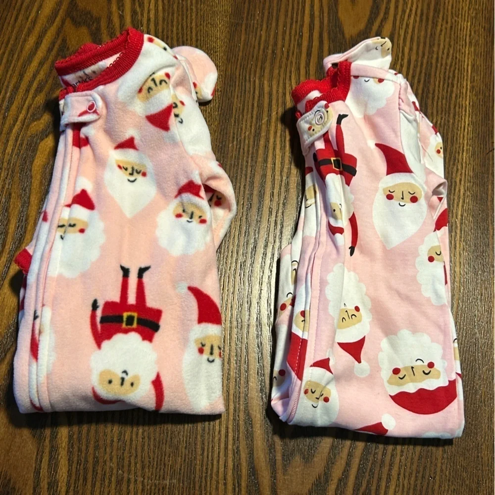 Carter's santa Christmas pajamas Footed Coverall baby girl 9M bundle holiday NWT